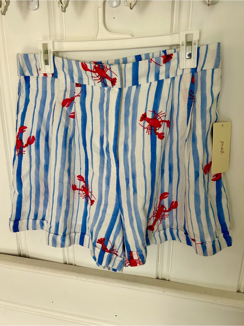 Striped Blue & White Lobster Print Shorts